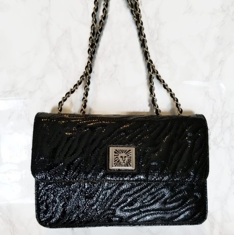 Ak Anne Klein Black Patent with Chain Strap